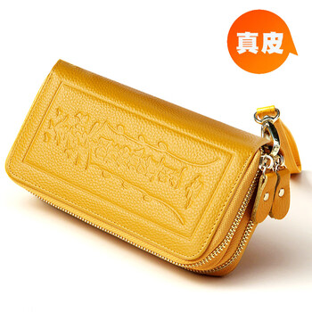 Sharelove genuine leather lucky wallet yellow women's long large capacity men's hand coin small bag mobile phone bag 2025 new yellow - back - lucky character bag first layer leather
