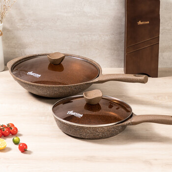 Amercook amer pot set alfita wok non-stick pan medical stone wok frying pan two-piece set granite 32cm wok + frying pan 2-piece set