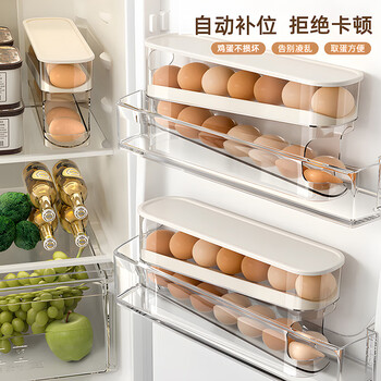 Newair egg storage box for refrigerator, food-grade rolling egg storage artifact, crisper box, egg rack, rolling egg box, transparent white, one pack