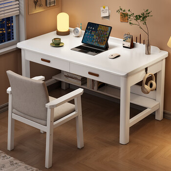 All solid wood desk, home adult office computer desk, simple modern student writing desk, study room, living room study table, white solid wood desk - bold and thickened 140*60*75cm - sorted by length, width and height