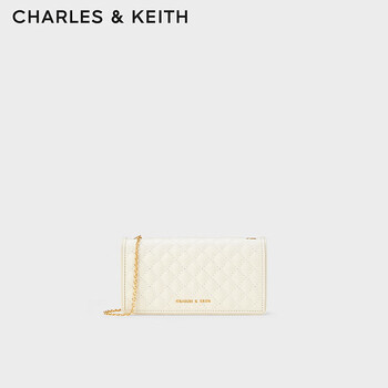 Charles&keith diamond chain crossbody long wallet women's birthday gift ck6-30681013-1 cream milky white xs