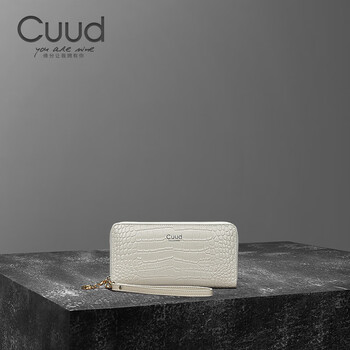 Cuud leather wallet women's long crocodile pattern coin purse large capacity women's clutch wallet birthday gift for girlfriend elegant white