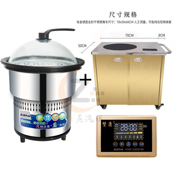 Household steam hot pot table seafood steam pot top steam and bottom boil commercial multi-function sauna pot electric steamer 2 layers 1cm 85cm titanium stainless steel cart 3000 watt steam pot
