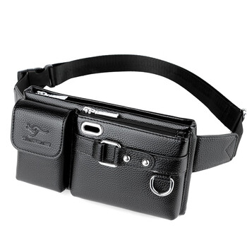 Kangaroo waist bag men's genuine leather cowhide multi-function chest bag 2024 new fashion trendy brand mobile phone bag sports shoulder slant black large size (upgraded version with headphone hole)