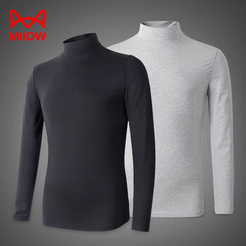Catman men's underwear tops single piece 2 pieces modal cotton men's bottoming shirt spring and autumn half turtleneck long sleeve inner wear black + gray 4xl (within 170-180 pounds)