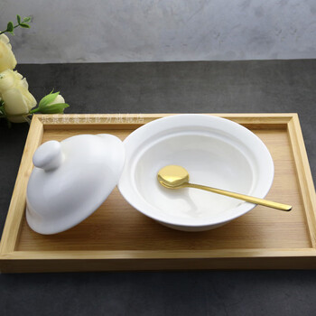 Le jingyi ceramic waterproof small stew cup bird's nest dessert bowl chinese style one-person stew hotel phnom penh soup cup with lid soup bowl commercial 5-inch stew cup + gold spoon