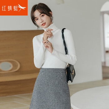 Red dragonfly 2025 turtleneck sweater women's long sleeve slim fit bottoming top shirt black and white with women's sweater white one size