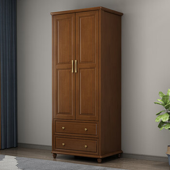 Fanxingze new chinese style solid wood wardrobe wardrobe small apartment modern simple bedroom double door wardrobe storage cabinet small wardrobe two doors 90cm walnut color