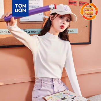 Tangshi new winter women's solid color half turtleneck plus velvet long-sleeved bottoming shirt tb white xl