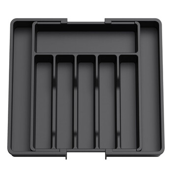 Retractable drawer divided cutlery storage box kitchen household cabinet chopsticks spoon compartment storage rack retractable cutlery tray (black)
