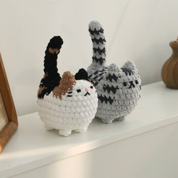 Ensa wool hand-knitted kitten doll diy material crochet cute pendant keychain gift ins homemade white + gray material package