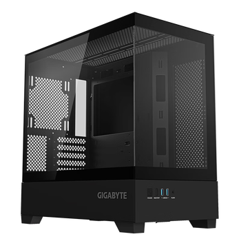 90% new gigabyte c201g panoramic upper and lower compartment chassis, blackened tempered glass side transparent, compatible with top 360/side 240 water cooling, quick-release dust filter, black m-atx