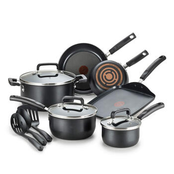 T-fal 12-piece non-stick cookware set, multi-purpose kitchen pots, frying pans, stew pots, soup pots, woks