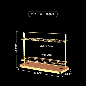 Genas white wine glass dispenser, cup holder, special storage rack for home wineware, creative bamboo wooden bracket storage display rack, gold handle, 10 pots, 10 cup holders, wine glasses not included