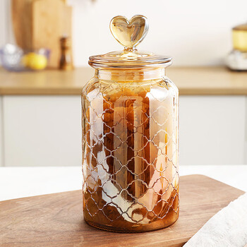 Hongda glass sealed jar love color household transparent lidded food grain storage jar pickle jar love grid medium size 1 piece 1350ml