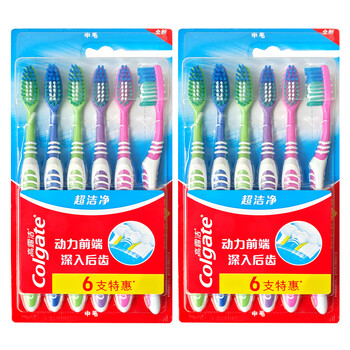 Colgate colgate medium-hard bristled ultra-clean toothbrush 6-pack for deep cleaning between teeth, oral family pack, tongue coating, 12-pack, 2 cards, 12-pack