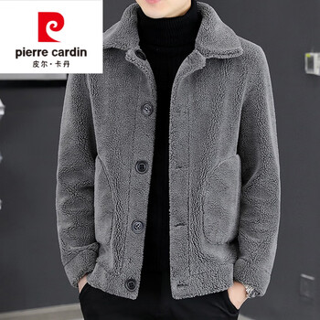 Pierre cardin lambskin winter new shearling jacket men's jacket fur all-in-one double-wear thickened coat 8301 gray 2xl suitable for 135-150 catties