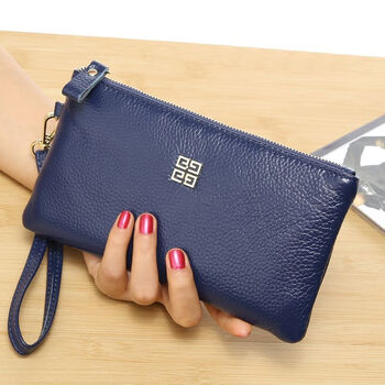 Kuqi kangaroo wallet fashion clutch women's storage handbag thin large capacity mobile phone coin purse long textured card holder royal blue