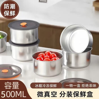 Shaofan stainless steel bowl with lid, household refrigerator storage crisper, kitchen round food packaging box, lunch box, extra thick food-grade stainless steel, 500ml, thickened version, 1 pack, diameter 11.5cm, height 7cm