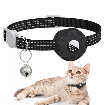 Lvzhuye is suitable for apple airtag protective cover cat collar tracker silicone shell positioning three-wire reflective bag bell dog collar pet tag anti-lost artifact puppy anti-missing three-wire reflective airtag collar protective cover-black