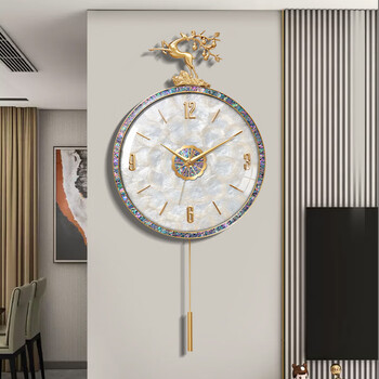Copper master light luxury wall clock living room advanced modern simple internet celebrity home fashion clock nordic silent wall-mounted large clock 40cm - full digital disk - silent movement - cylindrical pendulum.