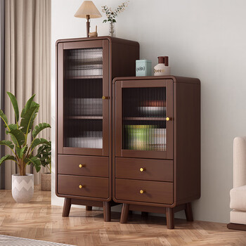 Living room solid wood sideboard high and low cabinet wall wine cabinet storage vertical cabinet side cabinet kitchen multifunctional cupboard storage cabinet walnut color single cabinet 50*40*130cm