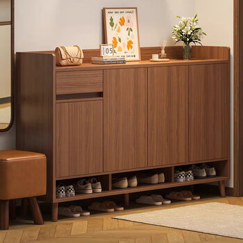 Saichu solid wood shoe cabinet entrance door entry cabinet storage cabinet integrated wall entrance cabinet 2025 new large capacity corridor shoe rack recommended solid wood | four doors and one drawer walnut color 120