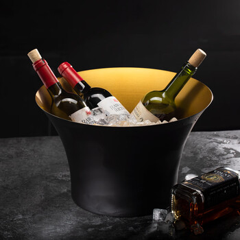 Sailotou's new fashionable champagne basin stainless steel ice bucket household large red ice bucket bar ktv ice basin black gold large waist style single