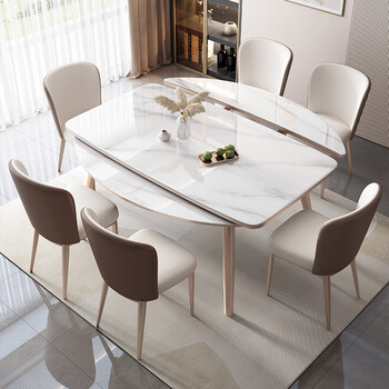 Boshengrui light luxury bright slate retractable dining table and chair combination for household small apartment modern simple living room solid wood folding dining table slate retractable dining table + belle chair*6 130cm 80cm*75cm
