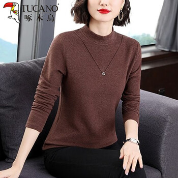 Woodpecker german velvet bottoming shirt for women in autumn and winter new style fashionable half-high collar middle-aged mothers plus velvet thickened small shirt for women to wear as outerwear brown xl 105 to 120 pounds