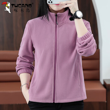 Woodpecker (tucano) polar fleece jacket for women autumn and winter 2025 new fashion stand-up collar double-sided fleece outer casual versatile fleece light purple l (recommended 95-110 pounds)