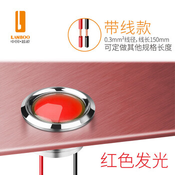 Blue wave 16/19/22/25mm metal indicator light signal light led red, green, blue, yellow and white 5-24v220v waterproof red with wire 16mm5-24v