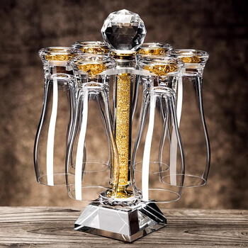 Degust light luxury high-end crystal beer mug set for home use with cup holder glass large draft beer cup juice cup (jinshan style) 6 pack + rotating cup holder 330ml