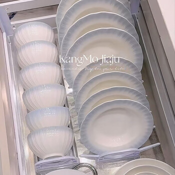 Shumang bowls, plates, tableware, high-value tableware set, cream-style ceramic dishes, chopsticks and bowls set, wedding gift, 12-person meal, 58 pieces, with soup pot, gift box, 58-piece set