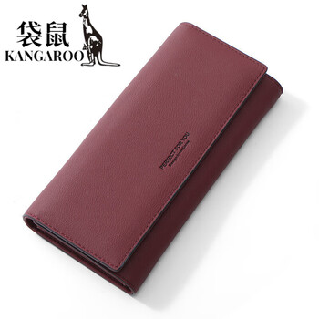 Kangaroo (kangaroo) small fresh women's wallet long 2025 chinese valentine's day korean version large capacity zipper clutch fashion coin purse card holder burgundy