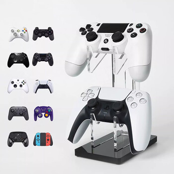 Tuosiman game console handle bracket is suitable for sony ps5/4/3 nintendo switch/microsoft xbox/chicken feizhi/headphone hanger transparent acrylic desktop storage rack transparent black bottom-double layer