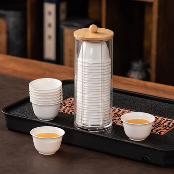 Yunhua disposable kung fu tea cup with storage rack 60ml high-grade heat-resistant rice husk tea tasting cup tea tasting cup 50 disposable tea cups + storage rack
