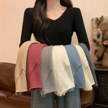 Yu zhaolin yu zhaolin knitted bottoming shirt for women in autumn and winter v-neck with slim sweater long-sleeved t-shirt basic bottoming top