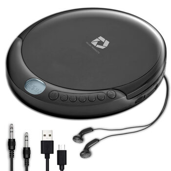 Deluxe products cd player portable 60 second anti skip, stereo earbuds, includes auxiliary input cable and ac usb