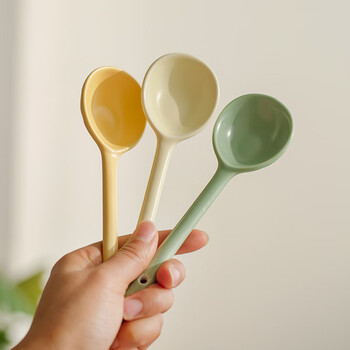 Siyue cute ceramic spoon household children's eating spoon table spoon high-looking spoon milky white + green + yellow