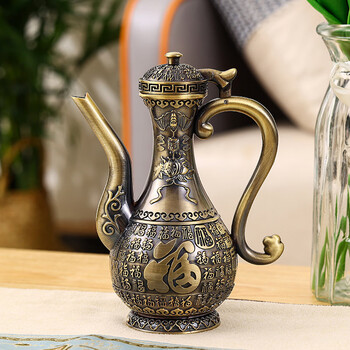 Lehongjun chinese high-end antique pure copper wine jug for serving wine jug imitation ancient copper props old wine jug home wedding wine set baifu wine jug 250ml
