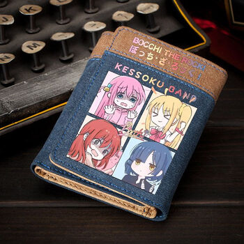 Oemg lonely rock two-dimensional anime goto ichiri peripheral short wallet student card holder small japanese wallet lonely four-grid denim splicing wallet blue