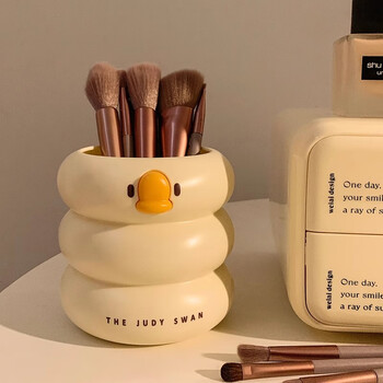Qiguowu creative high-looking makeup brush storage box desktop storage rack brush storage tube children's stationery office pen holder duck desktop storage pen holder 1 pack