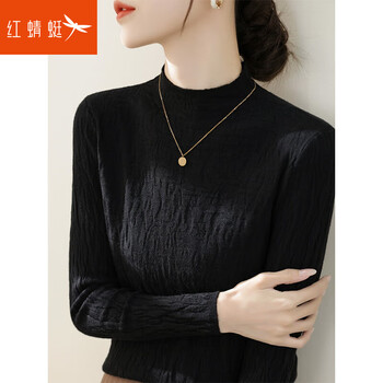 Red dragonfly bottoming shirt women's 2025 autumn and winter new women's knitted sweater with long sleeve t-shirt women's sweater top black one size suitable for 80-145 jin