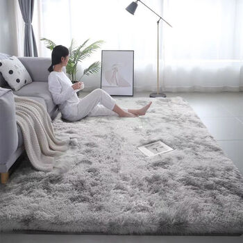 Carpet bedroom bedside blanket nordic ins living room coffee table blanket full room cushion plush internet celebrity blanket floor mat tie-dye upgraded silver gray 80*121cm thickened and encrypted