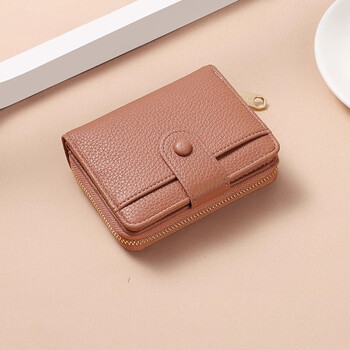 Woodpecker (tucano) simple wallet women's short style compact multi-card slots two-fold driver's license coin purse two-in-one lychee pattern student wallet pink