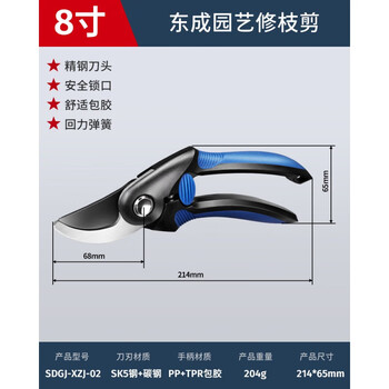 Dongcheng pruning shears, gardening scissors for cutting branches, garden pruning, fruit tree pruning, flower pruning shears, 8 inches