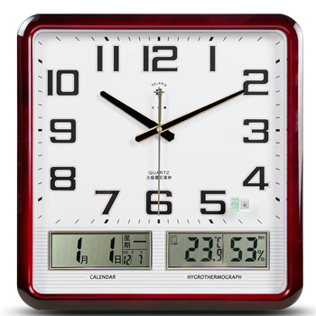 Polaris (polaris) wall clock living room 2025 new electronic clock modern wall-mounted simple fashion calendar clock quartz clock home ultra-quiet movement dual liquid display wood grain color (37*38 cm) ultra-quiet quartz movement