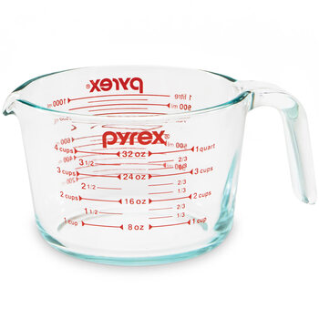 Pyrex 4-cup capacity glass measuring cup, baking kitchen measuring tool, heat-resistant microwave safe, clear scale, transparent, 4 cups
