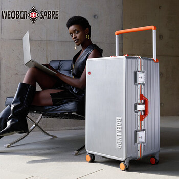 Weobgr saber swiss army knife 30-inch suitcase large capacity 28-inch thickened and durable high-end business oversized travel trolley case, light luxury silver (ultra-light and large capacity) aluminum frame 30 inches, travel for more than half a month - can be checked